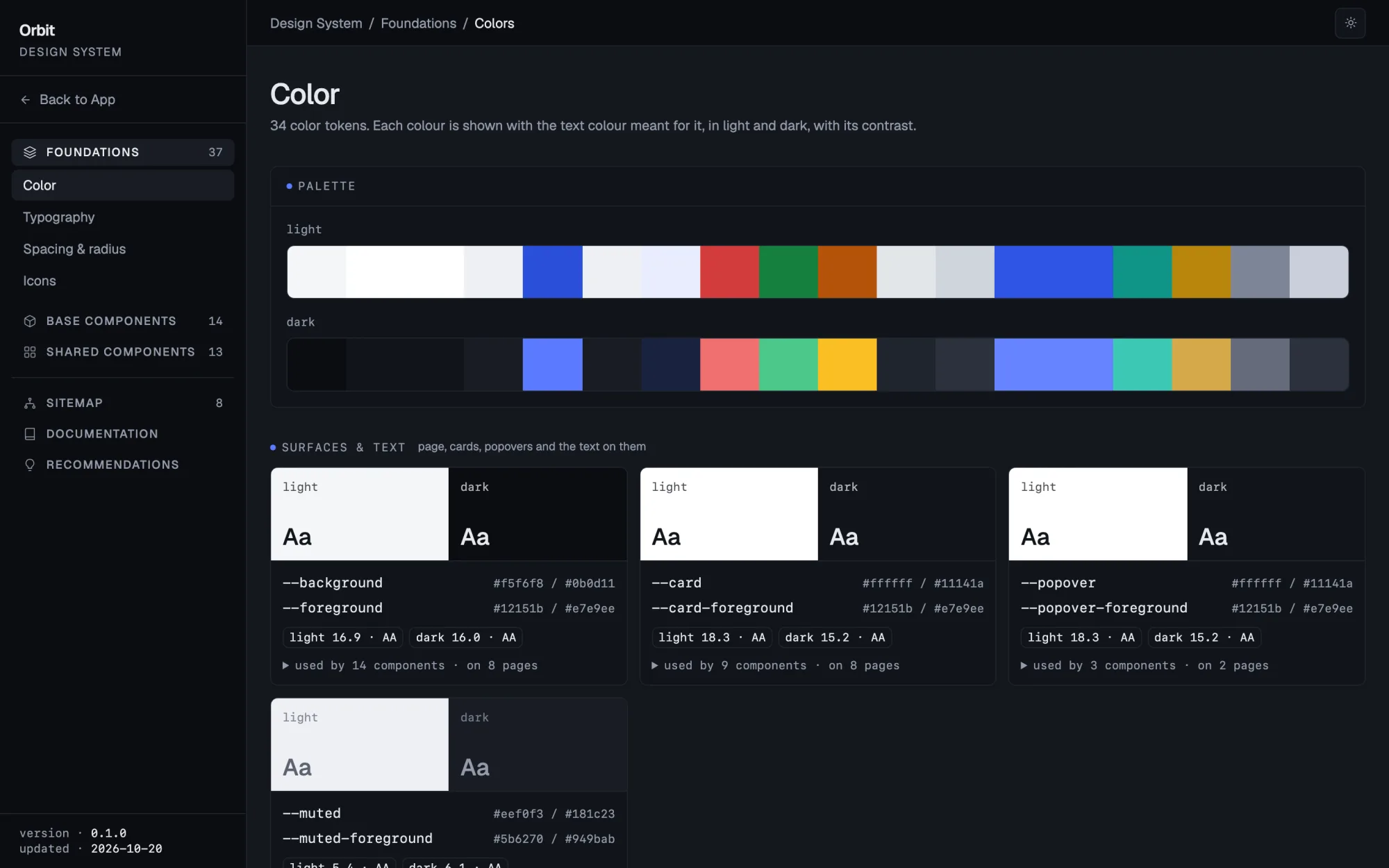 Every token, with what uses it: a page of the generated design system