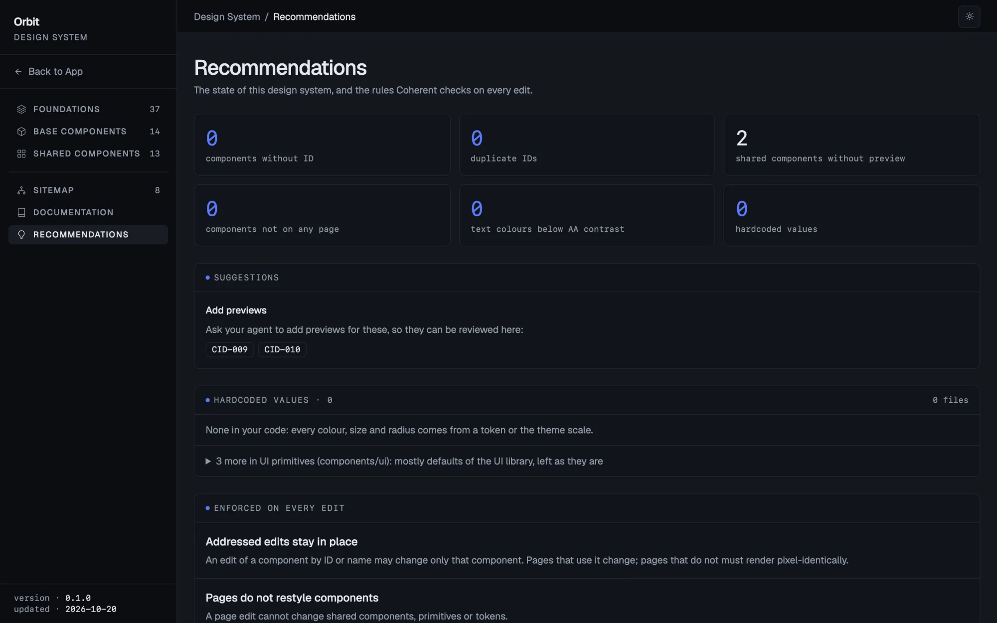 What to fix next: a page of the generated design system