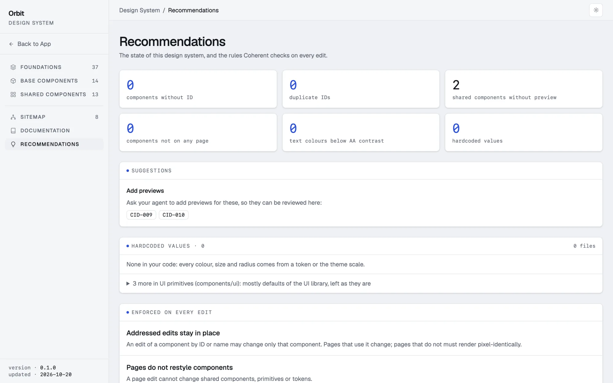 What to fix next: a page of the generated design system