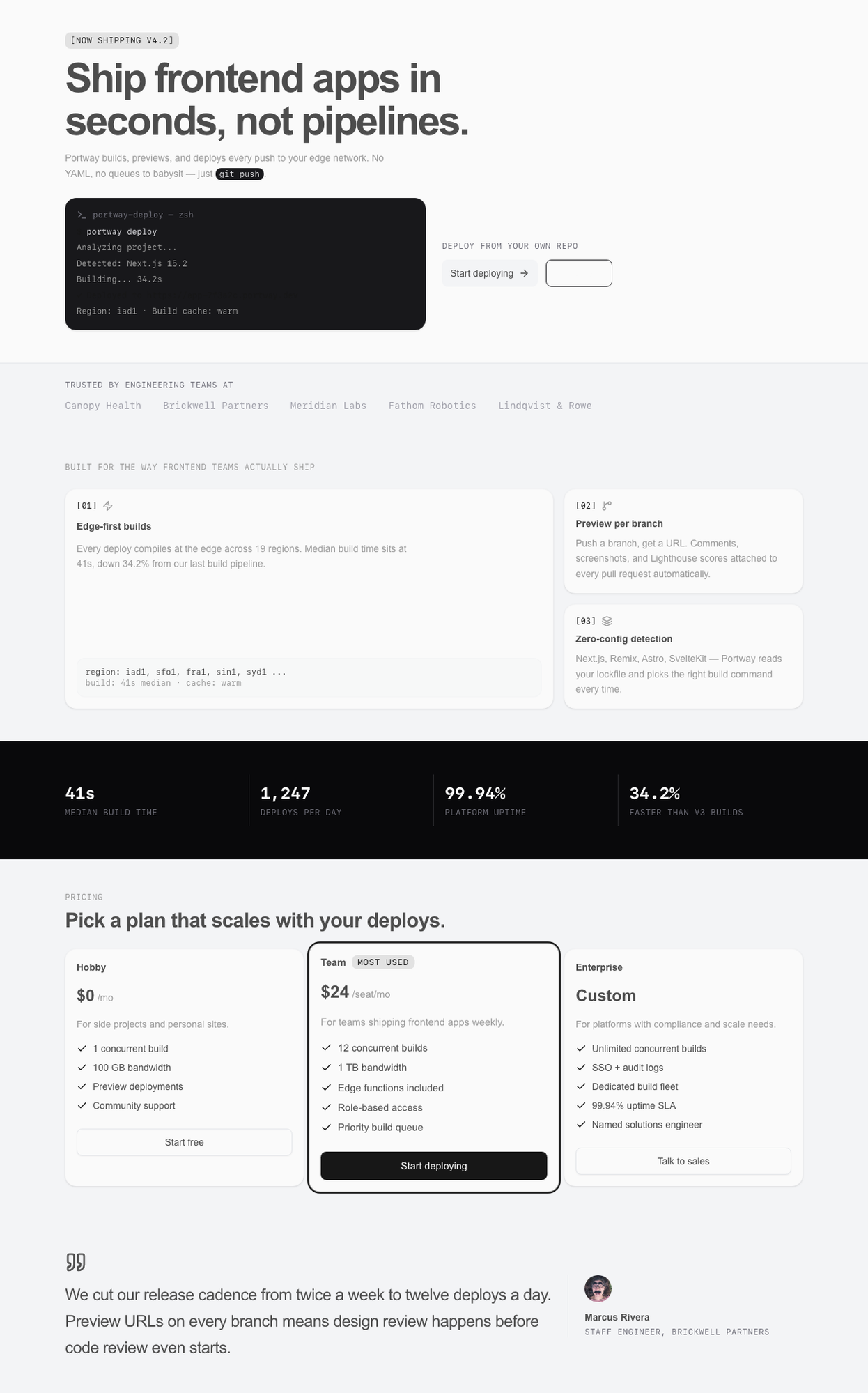 A landing page generated by Coherent from Vercel's design tokens