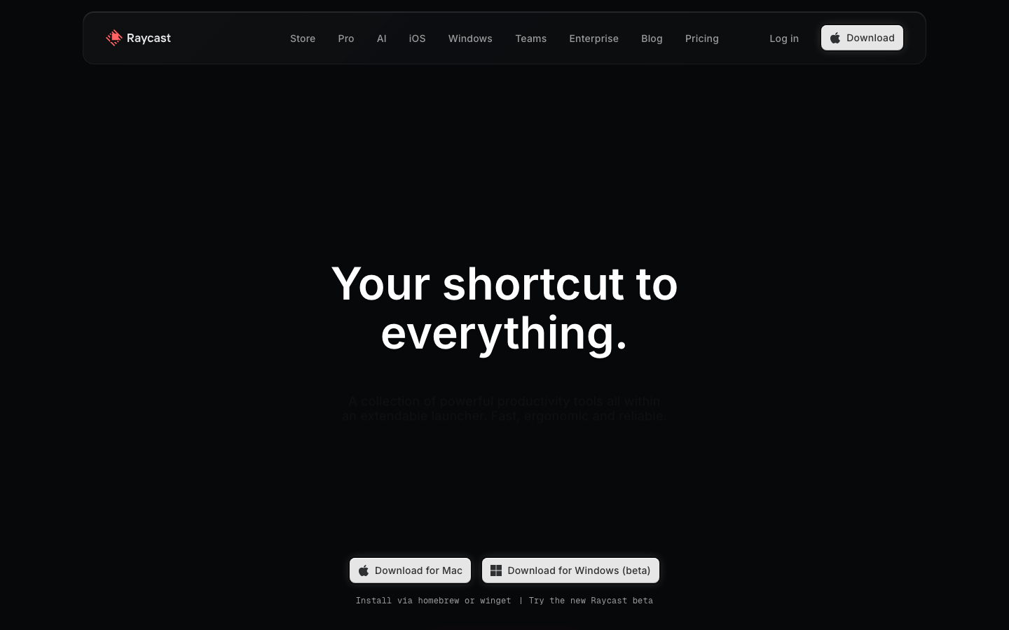 Raycast homepage