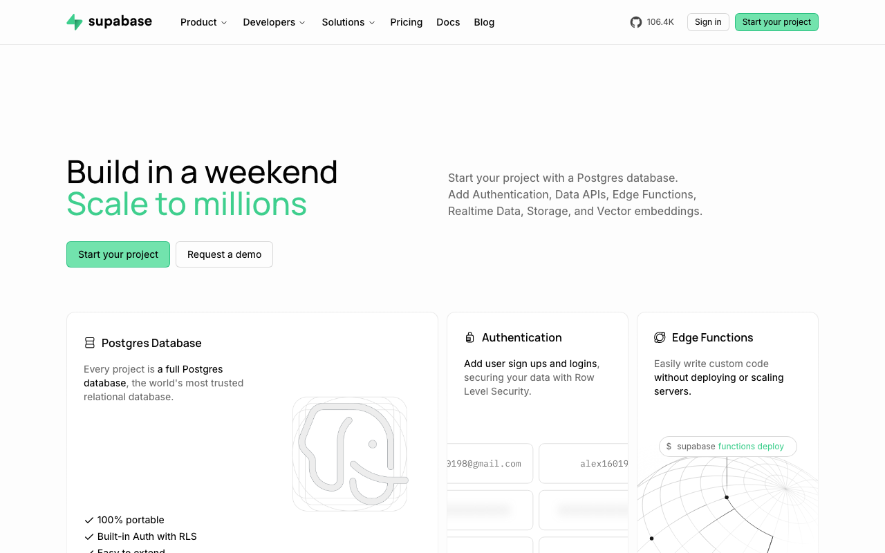 Supabase homepage